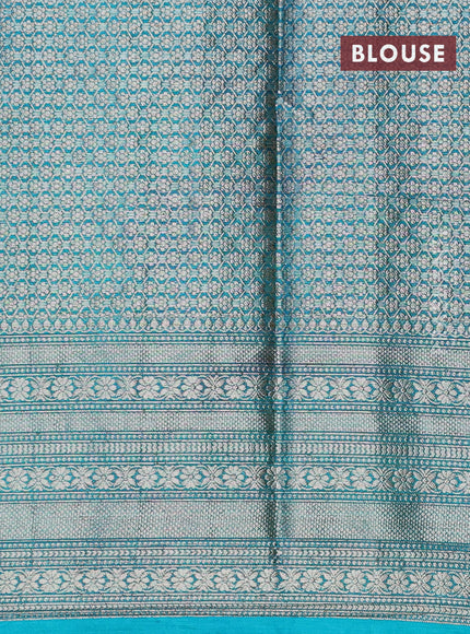 Banarasi semi silk saree pink and teal green shade with allover zari checks & buttas and long zari woven border