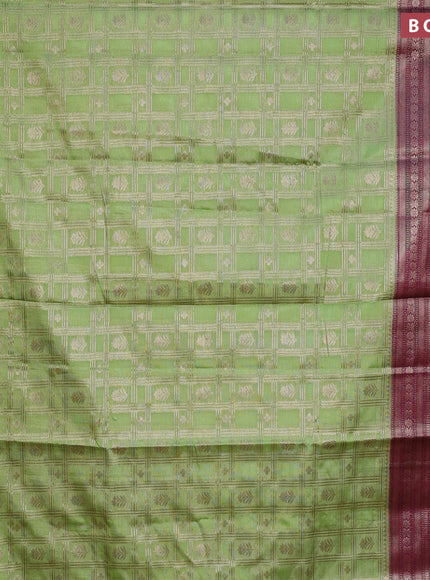 Banarasi semi silk saree pista green and magenta pink with allover zari checks & buttas and long zari woven border