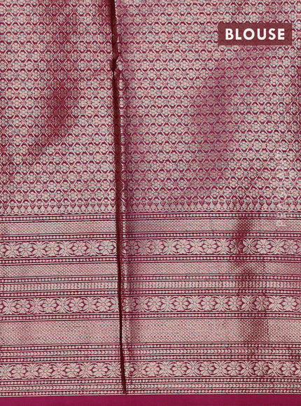 Banarasi semi silk saree pista green and magenta pink with allover zari checks & buttas and long zari woven border