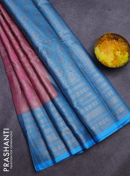 Banarasi semi silk saree pastel pink and cs blue with allover zari checks & buttas and long zari woven border