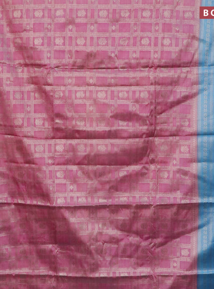 Banarasi semi silk saree pastel pink and cs blue with allover zari checks & buttas and long zari woven border