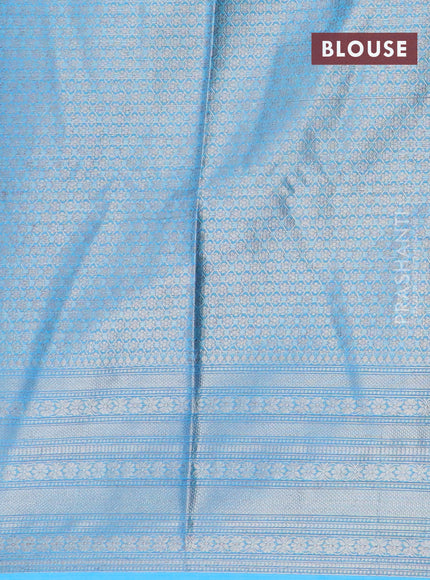 Banarasi semi silk saree pastel pink and cs blue with allover zari checks & buttas and long zari woven border