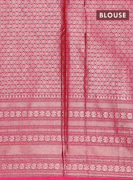 Banarasi semi silk saree yellow and pink with allover zari checks & buttas and long zari woven border