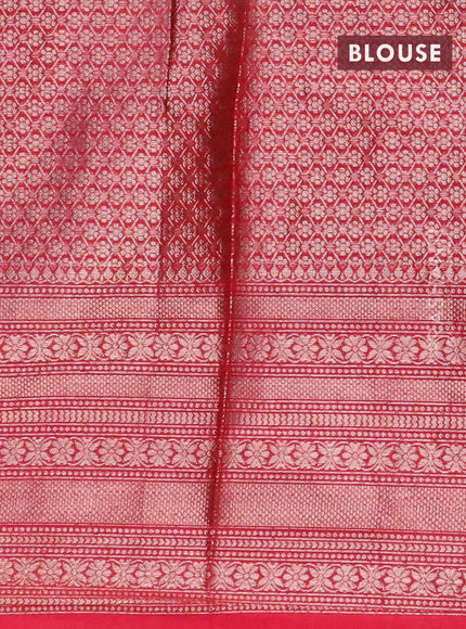 Banarasi semi silk saree green and red with allover zari checks & buttas and long zari woven border