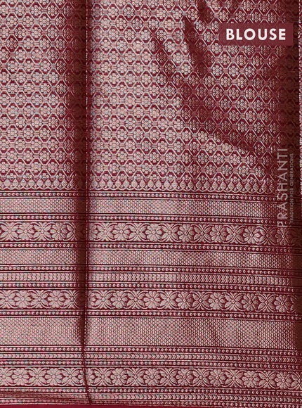 Banarasi semi silk saree lime green and maroon with allover zari checks & buttas and long zari woven border