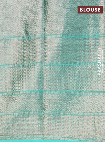 Banarasi semi silk saree tomato red and teal green shade with allover thread & zari woven buttas and long woven border