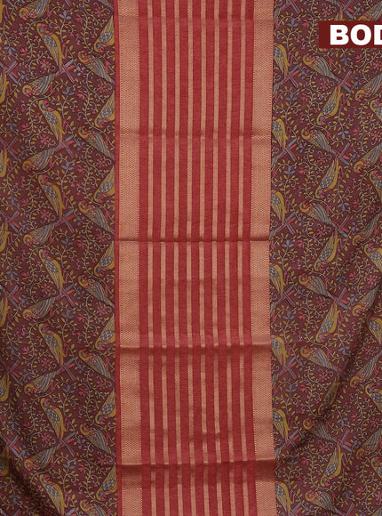 Semi crepe saree red shade and pastel maroon shade with zari weaves and long kalamkari printed zari border