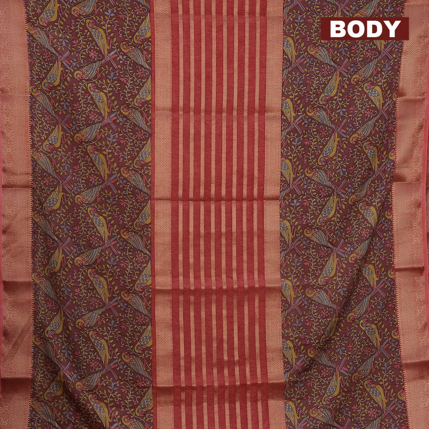 Semi crepe saree red shade and pastel maroon shade with zari weaves and long kalamkari printed zari border