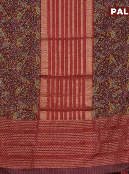 Semi crepe saree red shade and pastel maroon shade with zari weaves and long kalamkari printed zari border