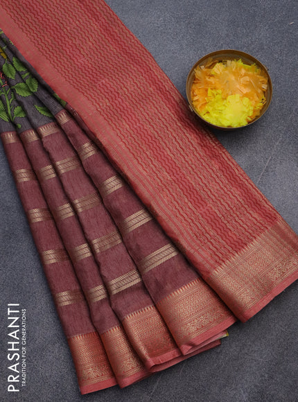 Semi crepe saree grey shade and pastel maroon shade with kalamkari prints and long zari woven simple border