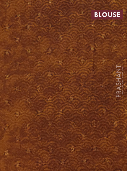 Semi crepe saree dark mustard and brown with zari weaves and long kalamkari printed zari border