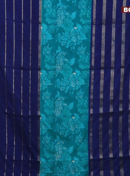 Semi crepe saree teal blue and blue with allover prints and long zari woven simple border