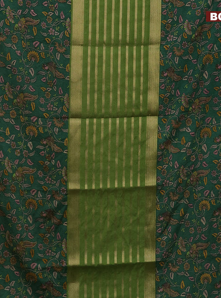 Semi crepe saree light green and green with zari weaves and long kalamkari printed zari border