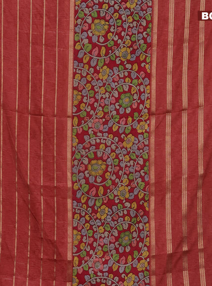 Semi crepe saree maroon and pastel maroon with kalamkari prints and long zari woven simple border