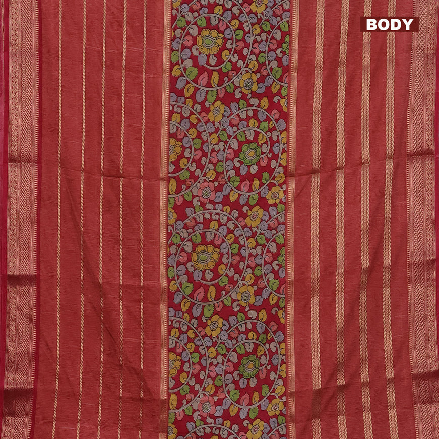 Semi crepe saree maroon and pastel maroon with kalamkari prints and long zari woven simple border