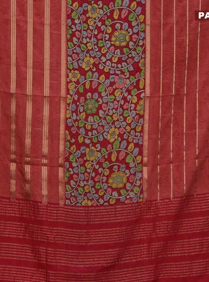 Semi crepe saree maroon and pastel maroon with kalamkari prints and long zari woven simple border