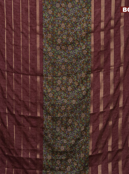 Semi crepe saree grey shade and pastel maroon shade with kalamkari prints and long zari woven simple border