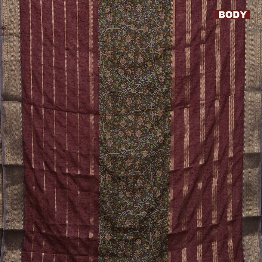 Semi crepe saree grey shade and pastel maroon shade with kalamkari prints and long zari woven simple border