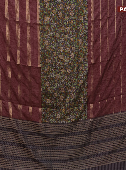 Semi crepe saree grey shade and pastel maroon shade with kalamkari prints and long zari woven simple border