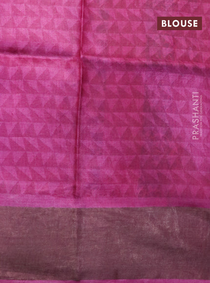 Pure tussar silk saree brown and pink with allover geometric prints and zari woven border