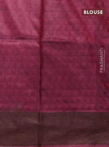 Pure tussar silk saree blue and maroon with allover geometric prints and zari woven border