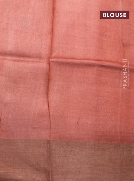 Pure tussar silk saree brown and peach shade with allover kalamkari prints and zari woven border