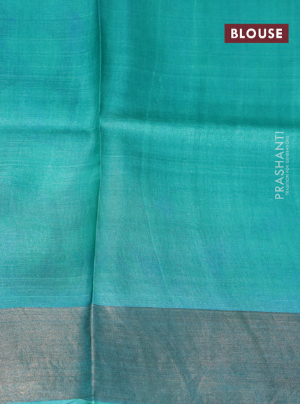 Pure tussar silk saree blue and teal green with butta prints and zari woven border