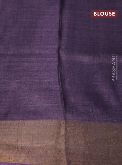 Pure tussar silk saree rosy brown and wine shade with allover prints and zari woven border