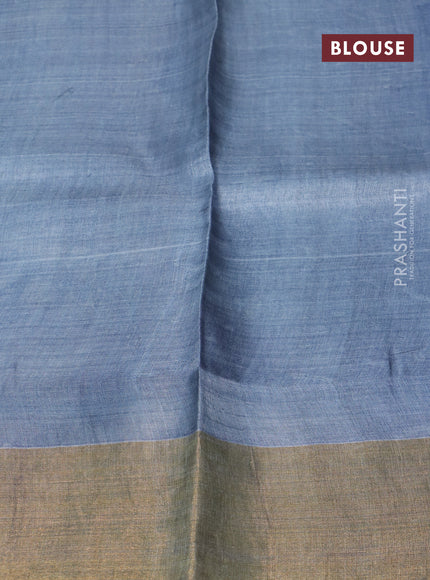 Pure tussar silk saree pastel brown and grey with butta prints and zari woven border