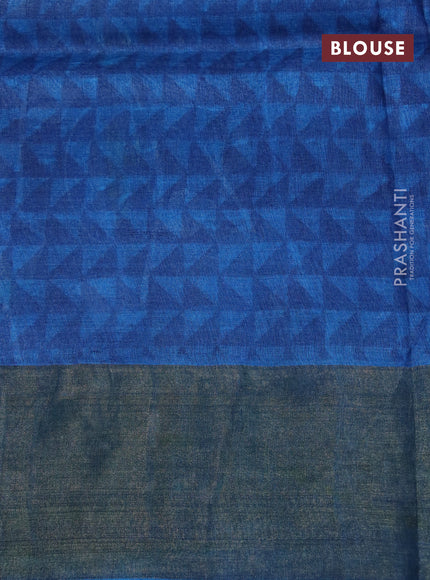 Pure tussar silk saree dark grey and cs blue with allover floral prints and zari woven border