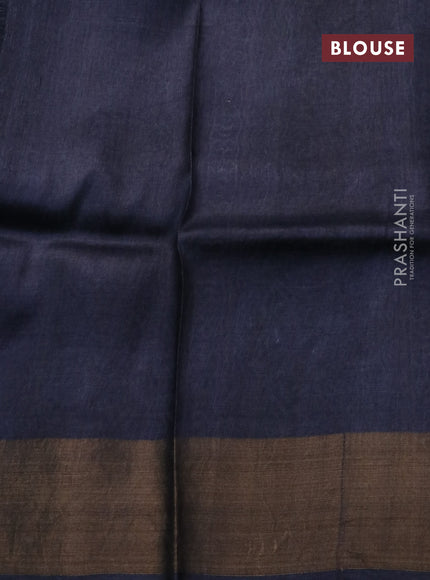 Pure tussar silk saree beige and elephant grey with allover prints and zari woven border