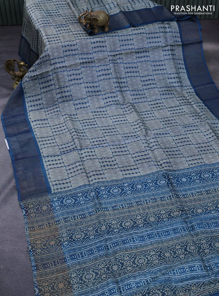 Pure tussar silk saree beige and cs blue with allover prints and zari woven border