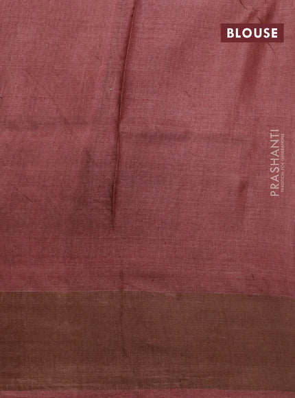 Pure tussar silk saree beige and rust shade with allover prints and zari woven border