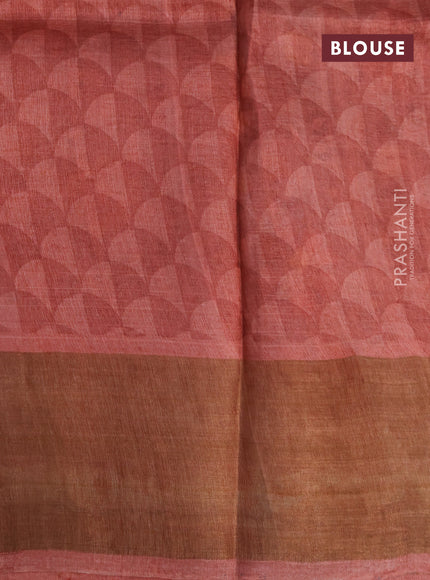 Pure tussar silk saree grey and rust shade with allover floral prints and zari woven border