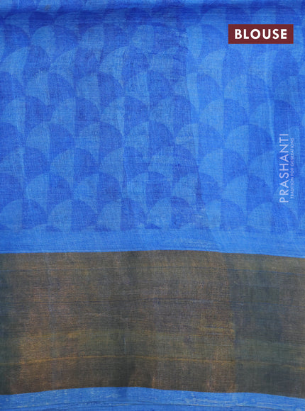 Pure tussar silk saree grey and cs blue with allover floral prints and zari woven border