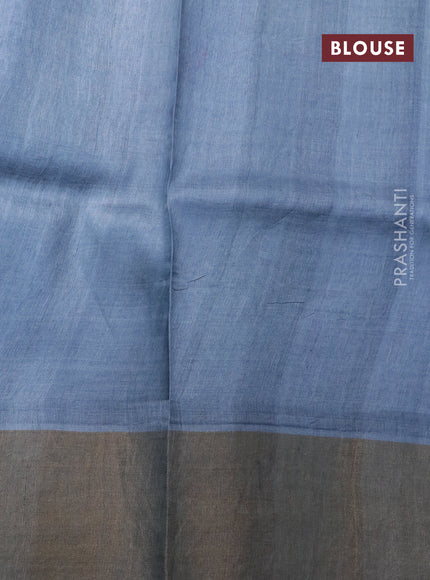 Pure tussar silk saree cream and elephant grey with allover prints and zari woven border