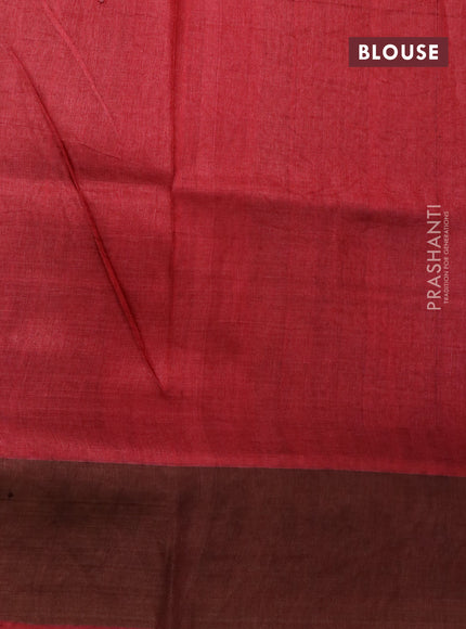 Pure tussar silk saree cream and wine shade with allover prints and zari woven border