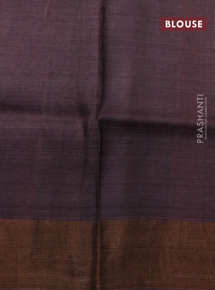 Pure tussar silk saree cream and brown with allover prints and zari woven border