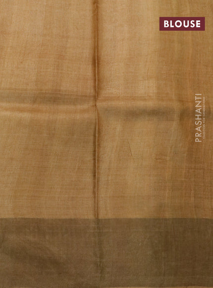 Pure tussar silk saree sap green shade and mustard yellow with allover geometric prints and zari woven border