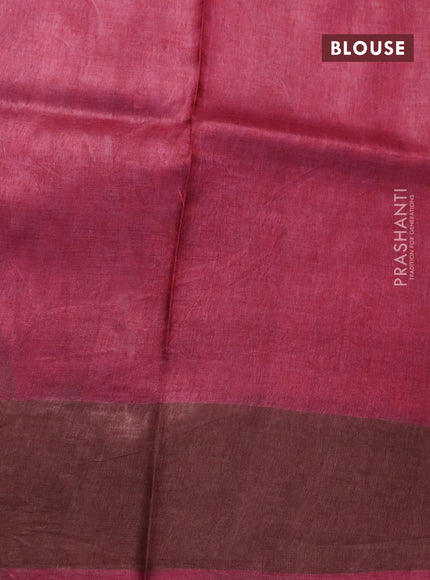 Pure tussar silk saree sandal and maroon with allover prints and zari woven border