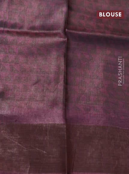 Pure tussar silk saree maroon and wine shade with allover floral prints and zari woven border