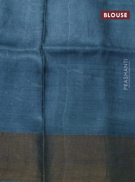 Pure tussar silk saree sap green and blue shade with allover prints and zari woven border