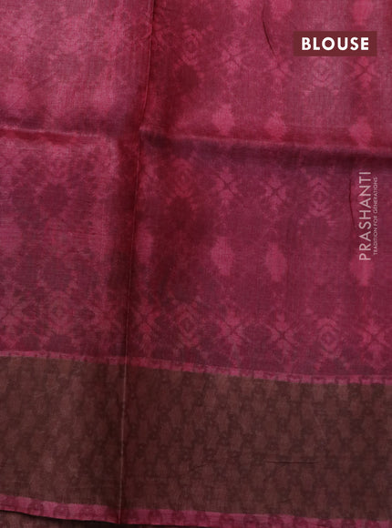 Pure tussar silk saree grey and maroon with allover prints and zari woven border