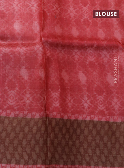 Pure tussar silk saree mustard shade and red shade with allover prints and zari woven border