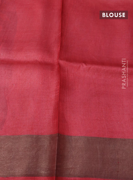 Pure tussar silk saree black and red with allover floral prints and zari woven border