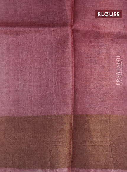 Pure tussar silk saree mango yellow and pastel pink with floral hand painted prints and zari woven border