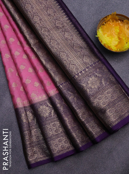 Banarasi semi silk saree light pink and deep violet with allover thread & zari woven buttas and zari woven border