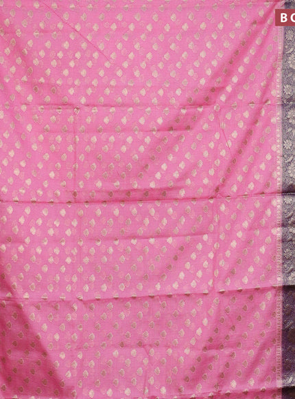 Banarasi semi silk saree light pink and deep violet with allover thread & zari woven buttas and zari woven border