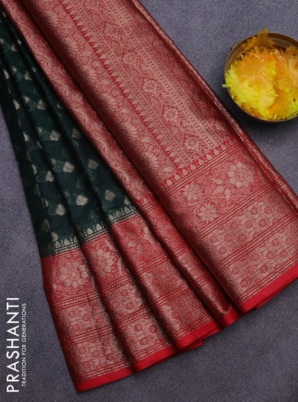 Banarasi semi silk saree bottle green and red with allover thread & zari woven buttas and zari woven border