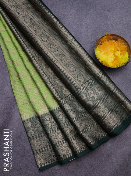 Banarasi semi silk saree light green and bottle green with allover thread & zari woven buttas and zari woven border